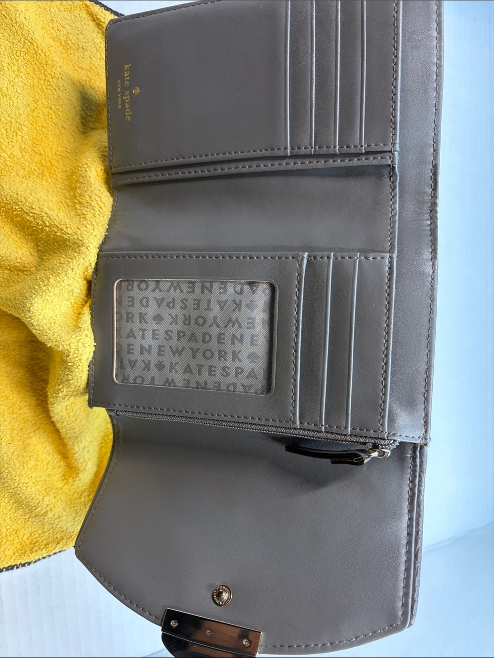 Kate Spade Gray Leather Wallet - Foldover Card Organizer